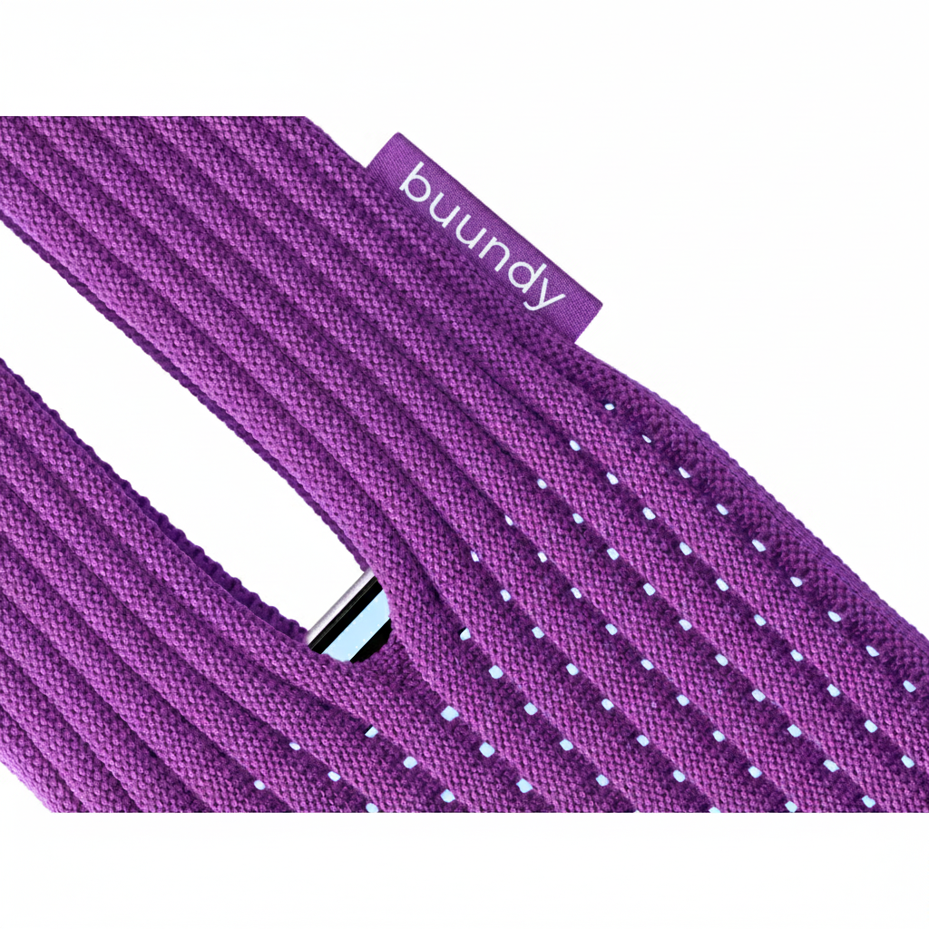 universal phone lanyard for all smartphones
close-up of purple 3d knitted phone sling texture buundy